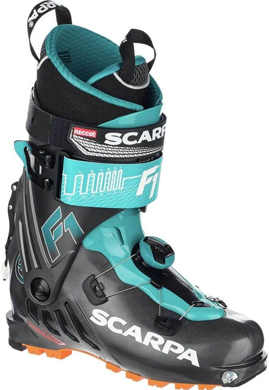 Scarpa Womens F1 Alpine Touring Ski Boots Skiing Snow - Anthacite/Lagoon | Adventureco