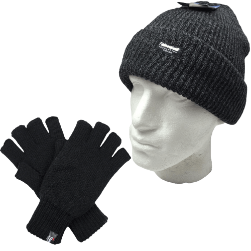 2pcs Winter Set Mens 3M Thinsulate Beanie Hat + Knitted Fingerless Gloves Snow