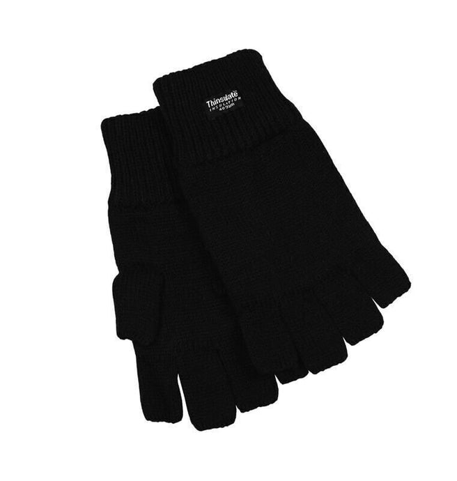 3M Thinsulate Womens Fingerless Knit Gloves Polar Insulation Thermal - Black
