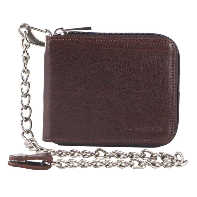 Load image into Gallery viewer, Pierre Cardin Zip Around Mens Leather Wallet with Chain in Chestnut
