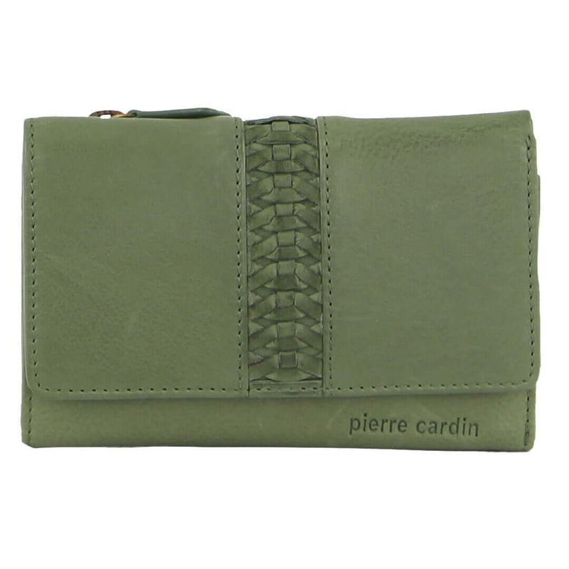 Load image into Gallery viewer, Pierre Cardin Leather Ladies Woven Design Tri-fold Wallet in Leaf Green
