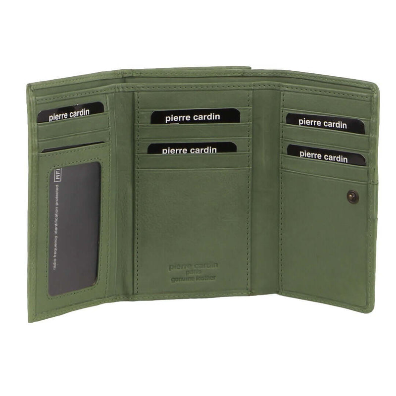Load image into Gallery viewer, Pierre Cardin Leather Ladies Woven Design Tri-fold Wallet in Leaf Green
