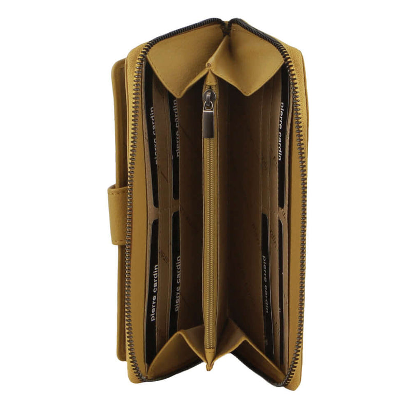 Load image into Gallery viewer, Pierre Cardin Womens Leather Zip Around Wallet RFID Blocking w/ Wristlet in Zinc Yellow

