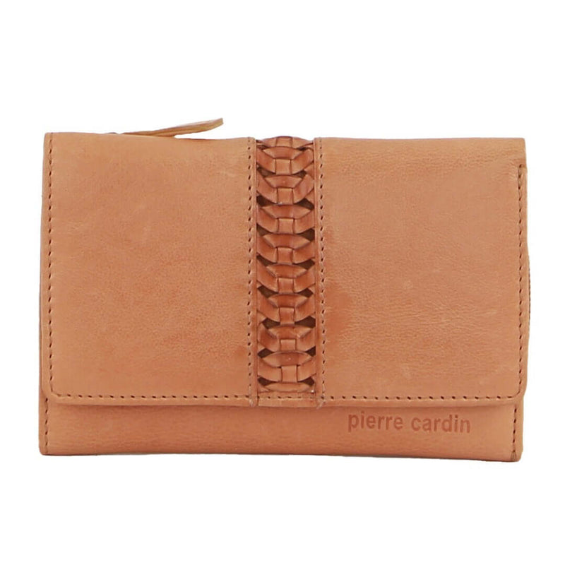 Load image into Gallery viewer, Pierre Cardin Leather Ladies Woven Design Tri-fold Wallet in Apricot
