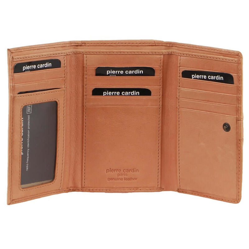 Load image into Gallery viewer, Pierre Cardin Leather Ladies Woven Design Tri-fold Wallet in Apricot
