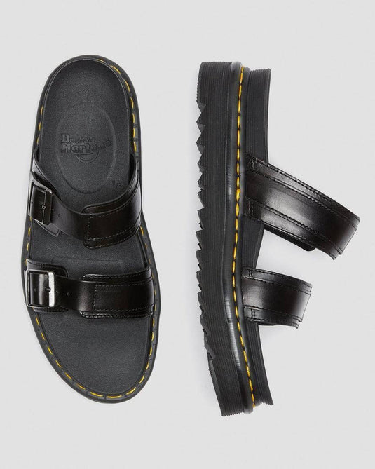 Dr. Martens Womens Myles Slides Leather Sandals - Black