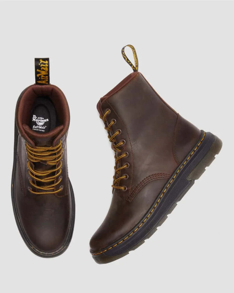 Load image into Gallery viewer, Dr. Martens Crewson 8 Eye Crazy Horse Leather Boots - Dark Brown
