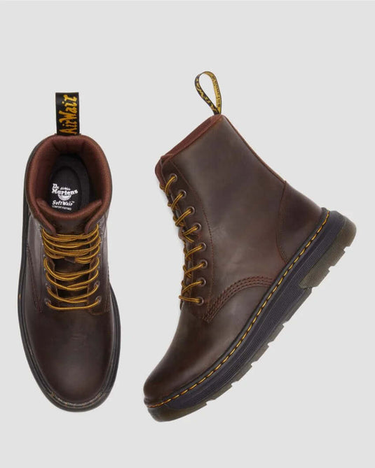 Dr. Martens Crewson 8 Eye Crazy Horse Leather Boots - Dark Brown