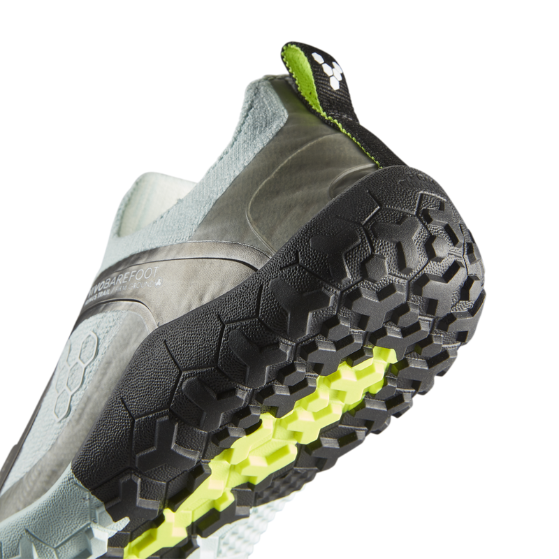 Load image into Gallery viewer, underside of Vivobarefoot Primus Trail Knit FG showing grip pattern and cushioning for trail running and outdoor adventures.
