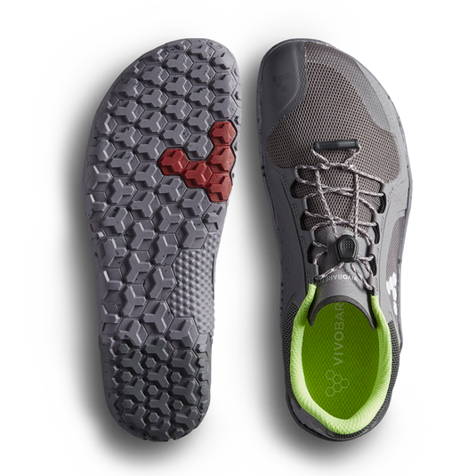 Vivobarefoot Primus Trail II FG women's shoes with flexible sole and quick-lace design, ideal for trail running and outdoor activities.