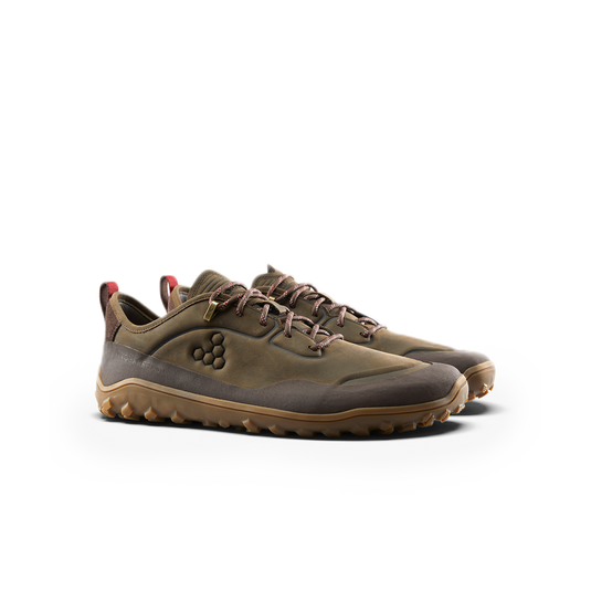 Vivobarefoot Tracker Leather Low Women's Bracken shoes in brown, designed for outdoor trails and breathability.