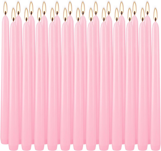 48x Tapered Dinner Candles Unscented Taper Wedding Candle 25cm in Pink-0