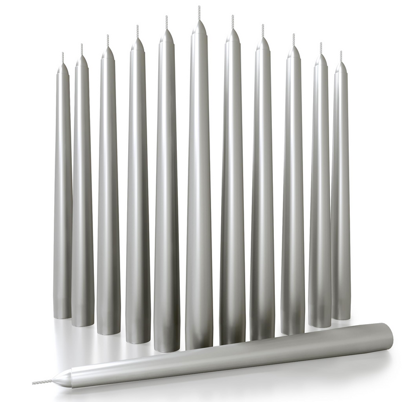 Load image into Gallery viewer, 144x Tapered Dinner Candles Unscented Taper Wedding Candle 25cm in Metallic Silver-0
