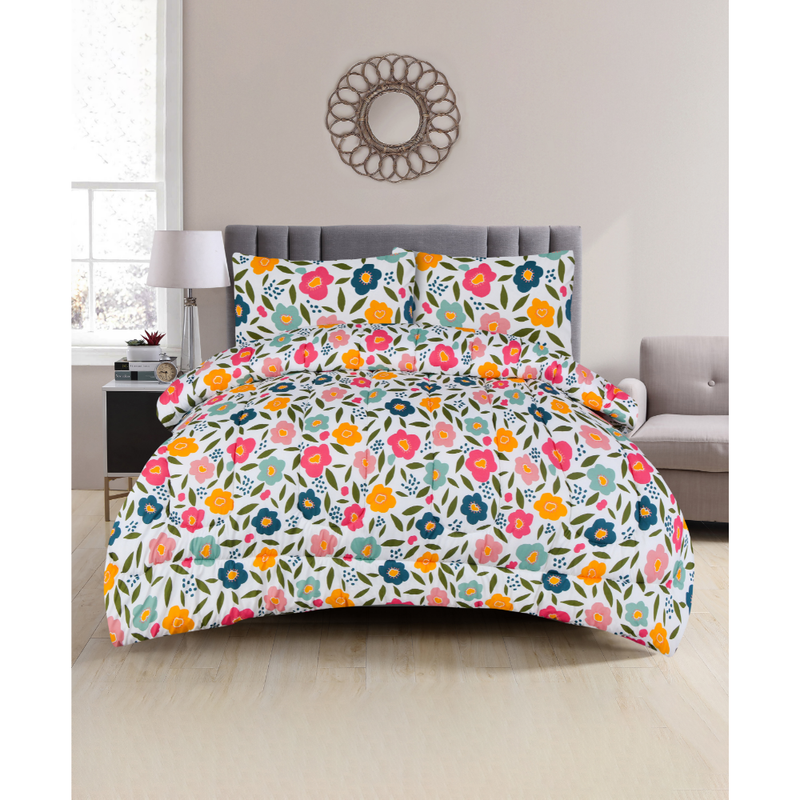 Load image into Gallery viewer, Queen Comforter Full Set w/ Fitted Sheet, 4 Pillow Covers &amp; Comforter - Flowers (6 Piece Set)-2
