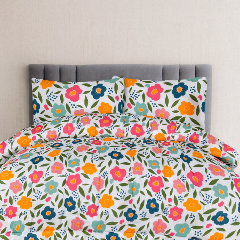 Load image into Gallery viewer, Queen Comforter Full Set w/ Fitted Sheet, 4 Pillow Covers &amp; Comforter - Flowers (6 Piece Set)-4
