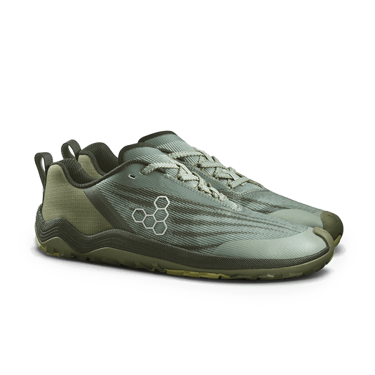 Vivobarefoot Primus Trail Flow Mens Glacial Green lightweight trail shoes for natural movement.