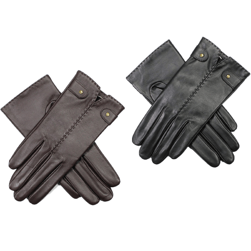 Dents Womens Audrey Leather Gloves with Fleece Lining Hand Stitched - Brown