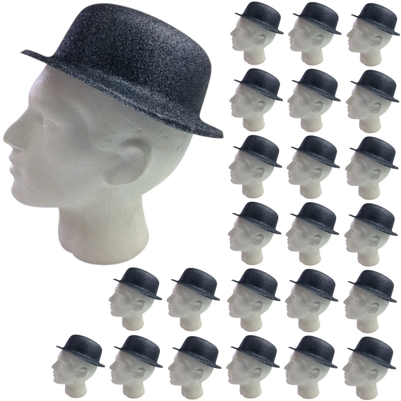 Load image into Gallery viewer, 24x GLITTER BOWLER HAT Fancy Party Plastic Costume Cap Fun Dress Up Sparkle BULK - Green
