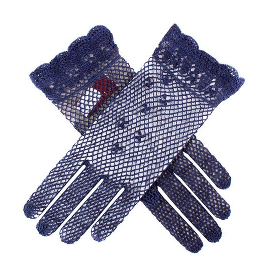 Dents Womens Hand Crochet Gloves - Navy-0