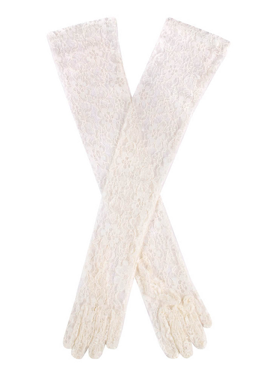 Dents Womens Long Opera Lace Gloves in Ivory-0