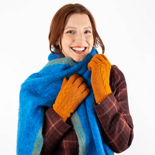 Dents Womens Cable Knit Cosy-Lined Gloves in Pumpkin Orange-3