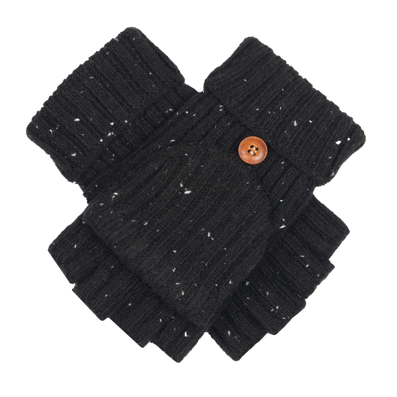 Load image into Gallery viewer, Dents Womens Ribbed Knit Wool Blend Fingerless Gloves with Marl Yarn and Mitten Flap in Black-1
