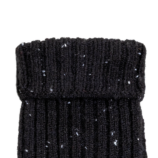 Dents Womens Ribbed Knit Wool Blend Fingerless Gloves with Marl Yarn and Mitten Flap in Black-3