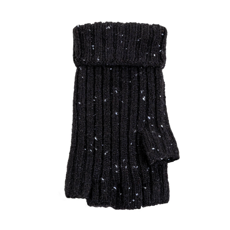 Load image into Gallery viewer, Dents Womens Ribbed Knit Wool Blend Fingerless Gloves with Marl Yarn and Mitten Flap in Black-4
