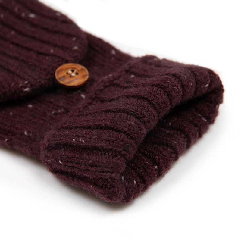 Load image into Gallery viewer, Dents Womens Ribbed Knit Wool Blend Fingerless Gloves with Marl Yarn and Mitten Flap in Burgundy-3

