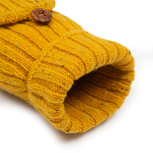 Dents Womens Ribbed Knit Wool Blend Fingerless Gloves with Marl Yarn and Mitten Flap in Ochre-4