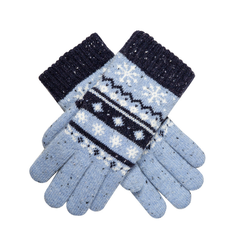 Load image into Gallery viewer, Dents Womens Gloves Jacquard Fair Isle Marle Yarn Knitted in Cornflower-1
