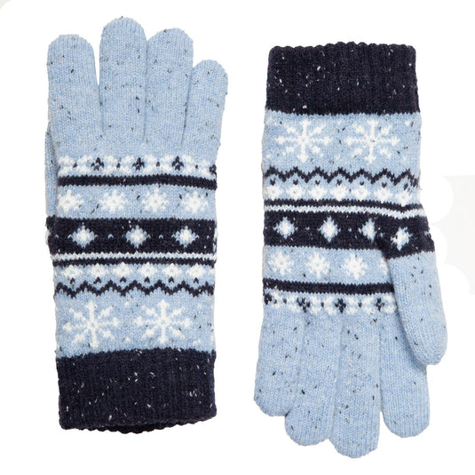 Dents Womens Gloves Jacquard Fair Isle Marle Yarn Knitted in Cornflower-3