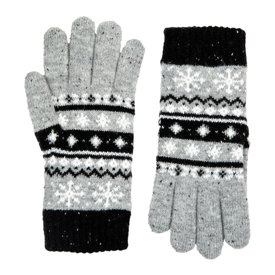 Dents Womens Gloves Jacquard Fair Isle Marle Yarn Knitted in Dove Grey-2
