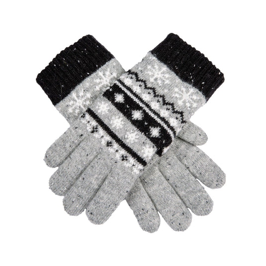 Dents Womens Gloves Jacquard Fair Isle Marle Yarn Knitted in Dove Grey-0