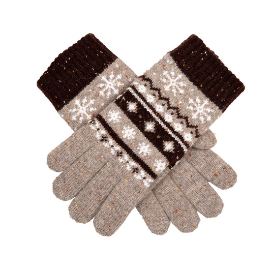 Dents Womens Gloves Jacquard Fair Isle Marle Yarn Knitted in Oatmeal-1