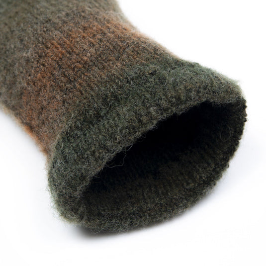 Dents Women's Long Below-Elbow Ribbed Wool Knit Wrist Warmers w/ Ombre Pattern in Moss-4