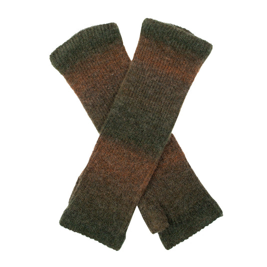 Dents Women's Long Below-Elbow Ribbed Wool Knit Wrist Warmers w/ Ombre Pattern in Moss-0