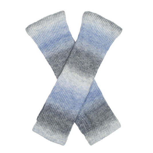 Dents Womens Long Below-Elbow Ribbed Wool Knit Wrist Warmersw/ Ombre Pattern in Pale Blue-0