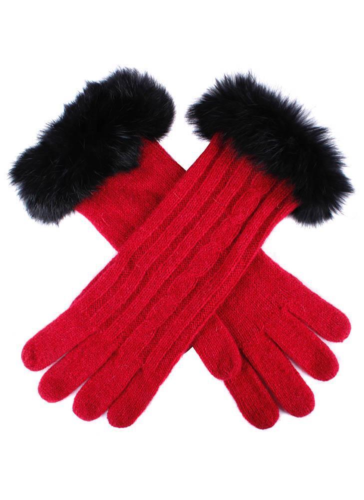 Load image into Gallery viewer, Dents Womens Lambswool Angora Blend Cable Knit Gloves w/ Fur Cuff - Berry/Black-1
