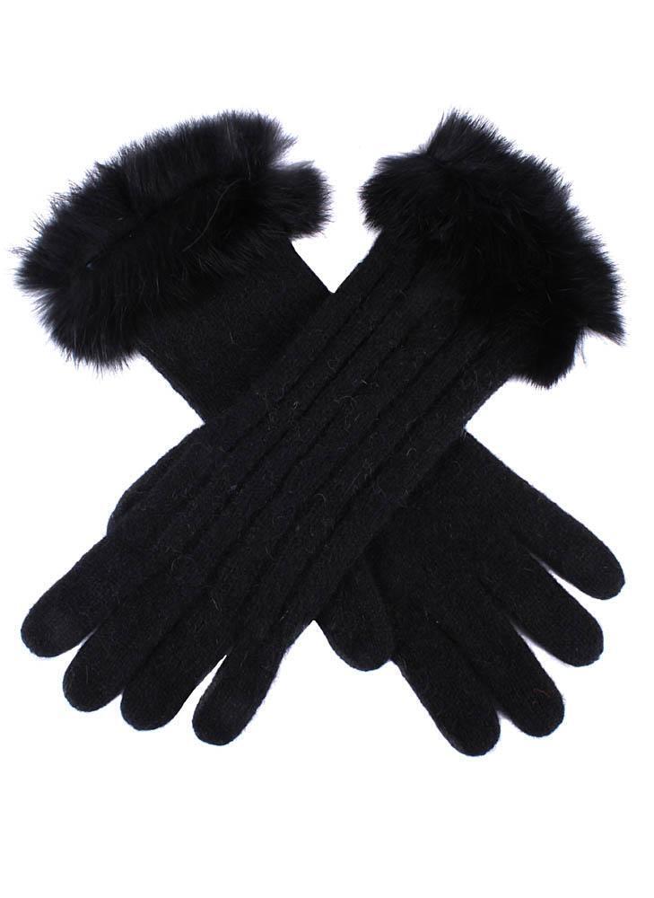 Load image into Gallery viewer, Dents Womens Lambswool Angora And Nylon Blend Cable Knit Gloves With Fur Cuff - Black-0
