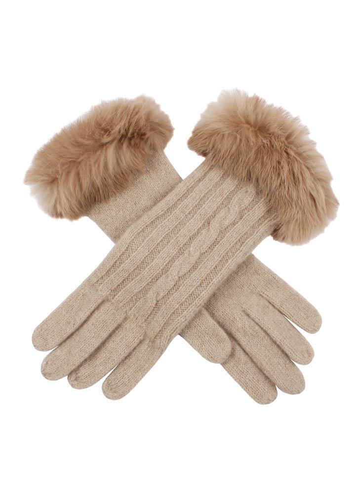 Load image into Gallery viewer, Dents Womens Cable Knit Gloves with Fur Cuffs - Oatmeal-0
