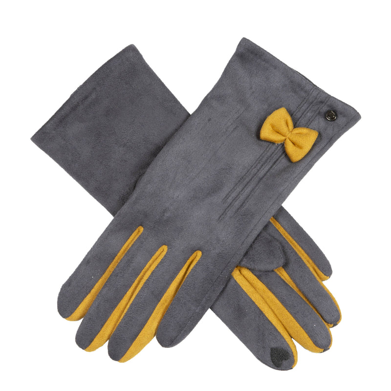Load image into Gallery viewer, Dents Womens Touchscreen Velour-Lined Faux Suede Gloves in Charcoal/Ochre-0
