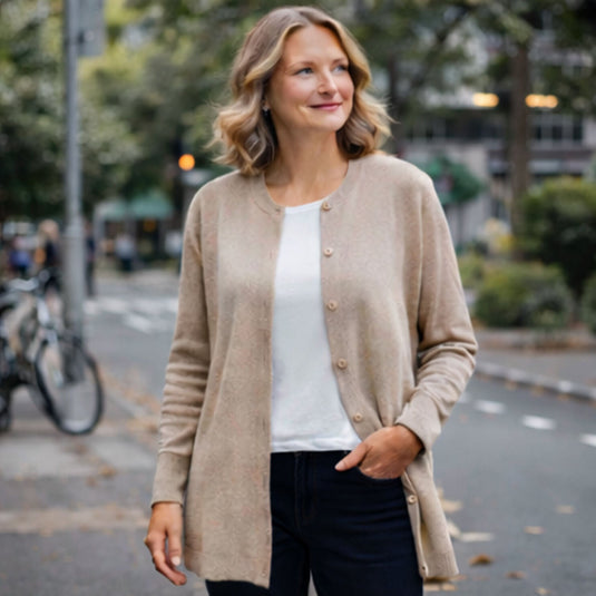 Luxury Cashmere Wool Button Cardigan (Longline) in Natural-4