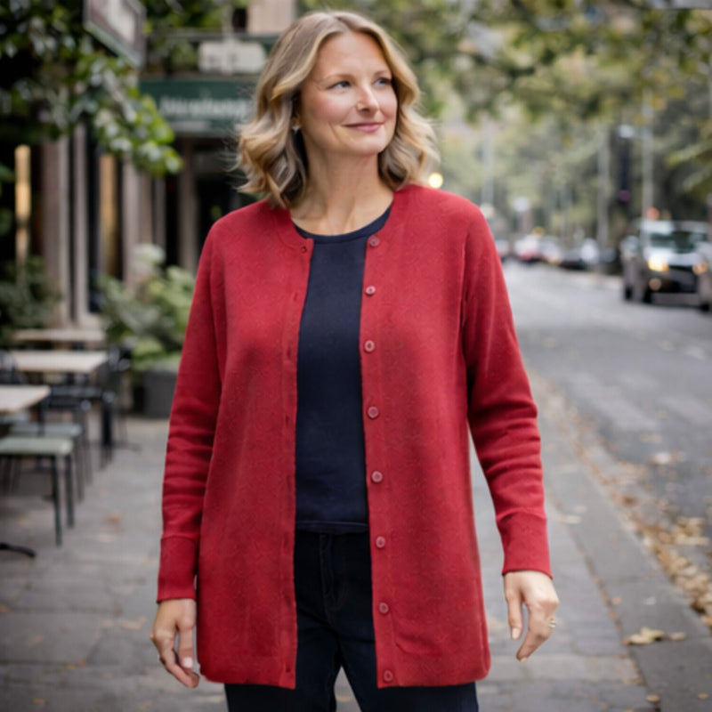 Load image into Gallery viewer, Luxury Cashmere Wool Button Cardigan (Longline) in Red-4
