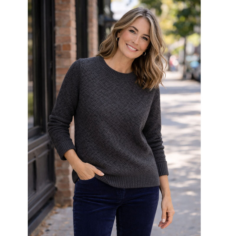 Load image into Gallery viewer, Luxury Cashmere Wool Horizontal Rib Pullover Jumper (Textured Knit) in Charcoal-3
