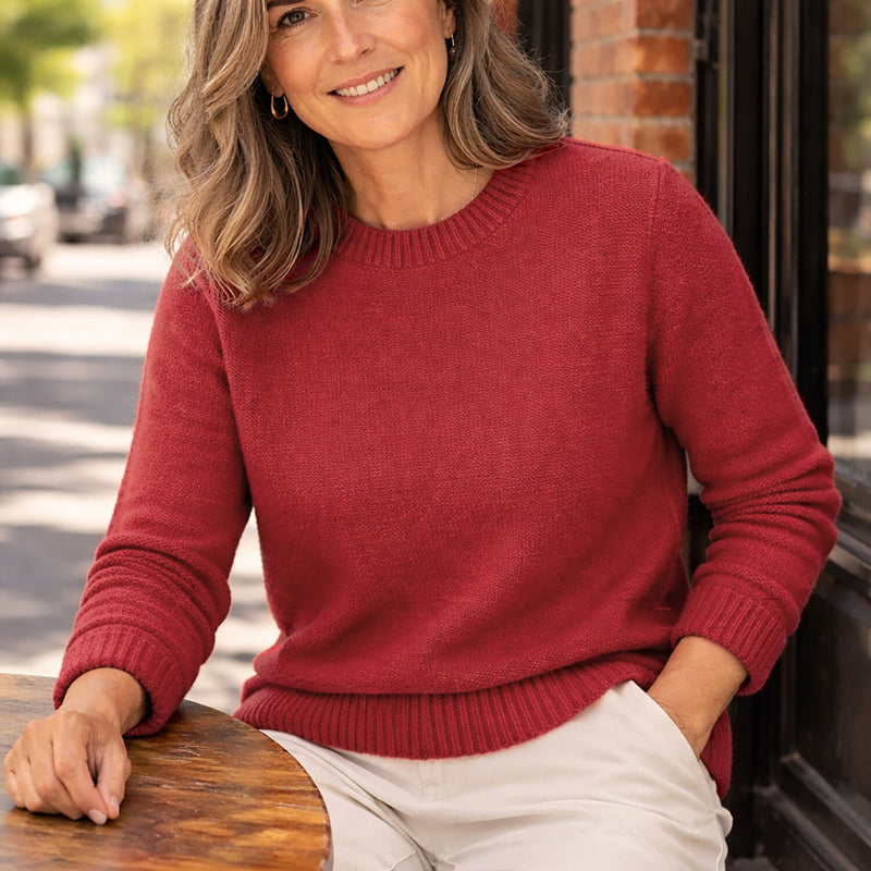Load image into Gallery viewer, Luxury Cashmere Wool Horizontal Rib Pullover Jumper (Textured Knit) in Red-3
