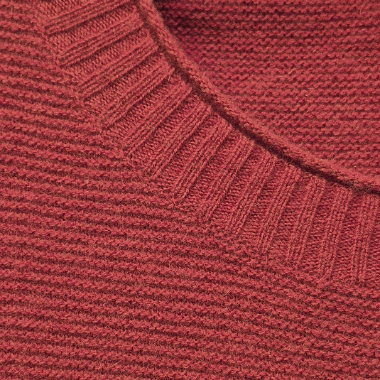 Luxury Cashmere Wool Horizontal Rib Pullover Jumper (Textured Knit) in Red-4