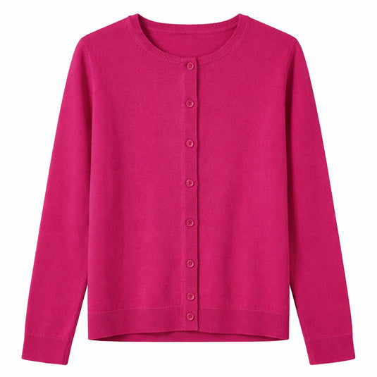 Luxury Cashmere Wool Fine Knit Button Cardigan (Regular Length) in Pink-1