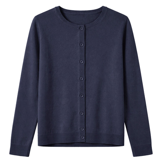 Luxury Cashmere Wool Fine Knit Button Cardigan (Regular Length) in Navy-0