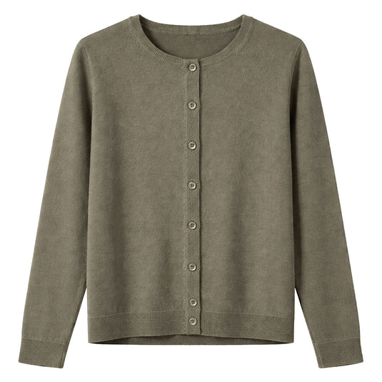 Luxury Cashmere Wool Fine Knit Button Cardigan (Regular Length) in Green-1